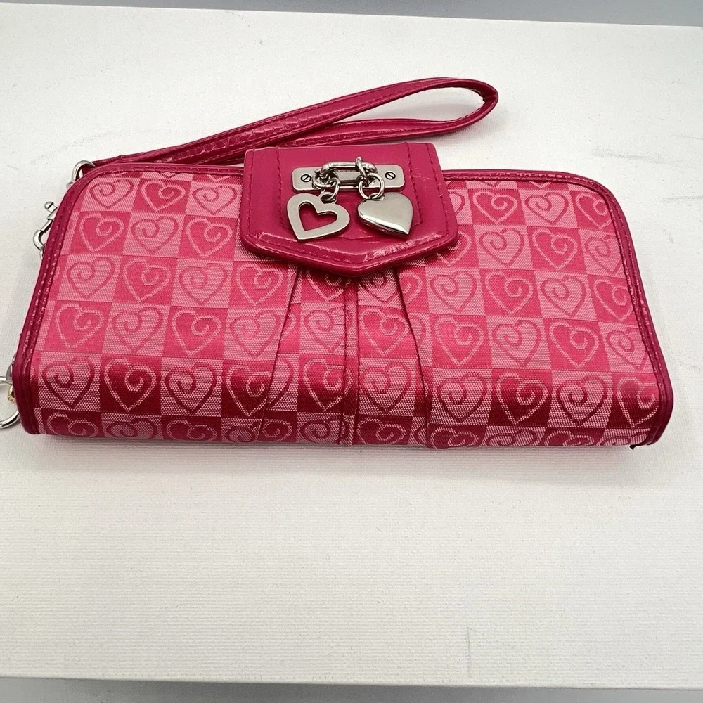 Wristlet Pink Heart Wallet W/Check Book Holder‎ Pink Patent Leather Accents
